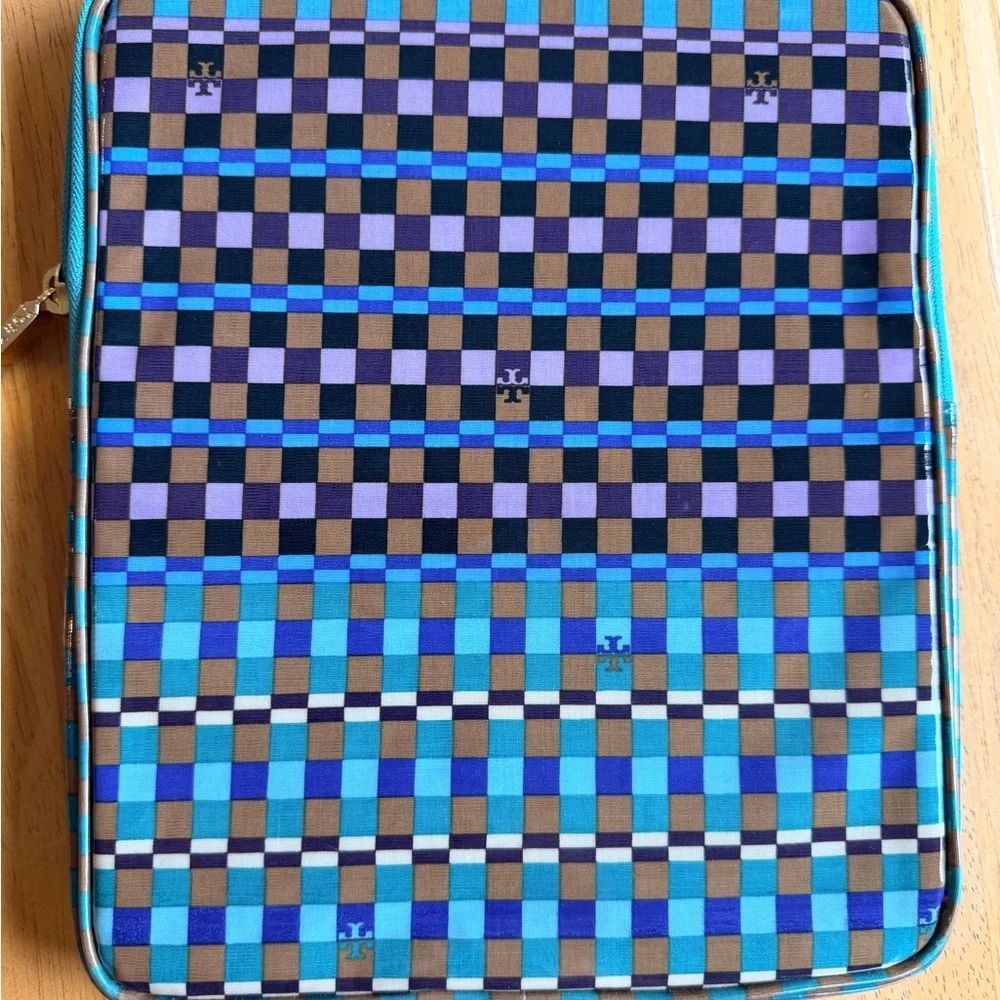 Tory Burch Blue and Brown Geometric Tablet Sleeve